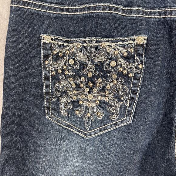 Y2K Miss Chic Bootcut Jeans 13 Low Rise Embellished Rhinestone Embroidered Rodeo - Picture 10 of 14